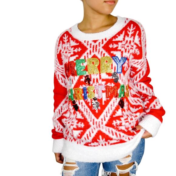 Holiday Time Red Merry Christmas Sweater Ugly Christmas Sweater Small - Picture 8 of 9